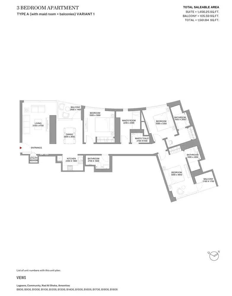 3 Bedrooms + Maid